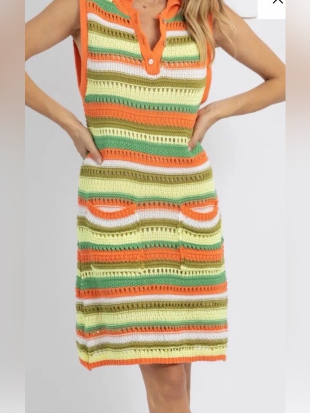 Zara Striped Knit Sleeveless Dress NEW Size Small Orange Green Striped Bodycon